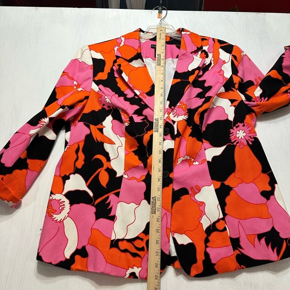 Grace Elements 16W Blazer Bold Floral Print Jacket Pink Orange Black Cotton - Picture 6 of 7